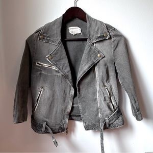 CURRENT/ELLIOT distressed cropped denim moto jacket